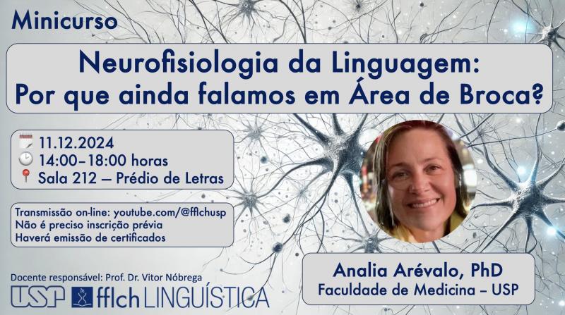 Cartaz do minicurso Neurofisiologia da linguagem: por que ainda falamos em área de broca?